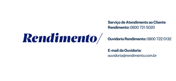 Rendimento - customer service 0800 721 5020, ombudsman 0800 722 0132, ouvidoria@rendimento.com.br